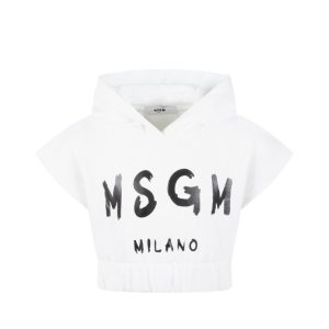 MSGM Kids Felpa Corta Con Logo Bianco